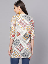 Load image into Gallery viewer, Queen ellie Women Off White & Mustard Yellow Printed Straight Kurti