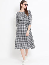 Load image into Gallery viewer, Queen ellie Women Black Checked Fit and Flare Dress