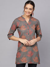 Load image into Gallery viewer, Queen ellie Women Charcoal Grey & Red Printed Straight Kurti