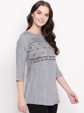 Load image into Gallery viewer, Queen ellie Women Grey & Black Embroidered A-Line Kurti