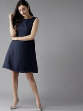 Load image into Gallery viewer, Queen ellie Women Navy Blue Solid A-Line Dress