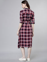 Load image into Gallery viewer, Queen ellie Women Navy Blue Checked Shirt Dress