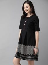 Load image into Gallery viewer, Queen ellie Women Black Printed A-Line Dress