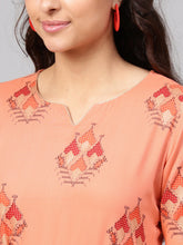 Load image into Gallery viewer, Queen ellie Women Peach-Coloured & Red Printed Maxi Dress