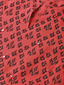 Queen ellie Women Coral Red & Black Printed Empire Dress