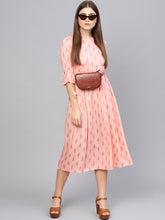 Load image into Gallery viewer, Queen ellie Women Peach-Coloured Printed A-Line Dress

