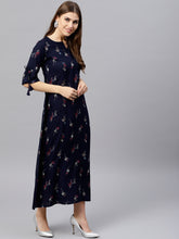 Load image into Gallery viewer, Queen ellie Women Navy Blue Printed Maxi Dress

