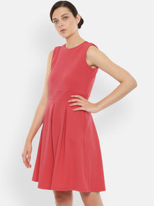 Queen ellie Women Solid Peach-Coloured Fit and Flare Dress