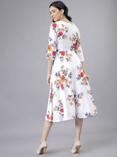 Load image into Gallery viewer, Queen ellie Women Off-White &amp; Pink Floral Print Fit and Flare Dress
