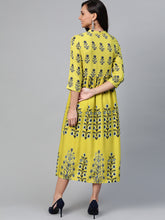 Load image into Gallery viewer, Queen ellie Women Green &amp; Navy Floral Print A-Line Dress
