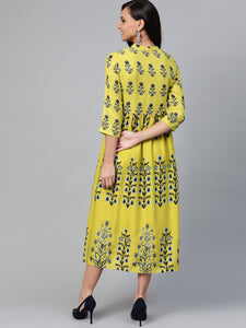 Queen ellie Women Green & Navy Floral Print A-Line Dress