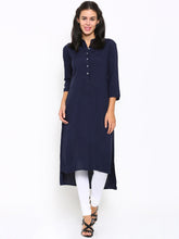 Load image into Gallery viewer, Queen ellie Women Navy Solid Straight Kurta
