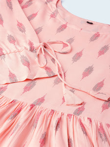 Queen ellie Women Peach-Coloured Printed A-Line Dress
