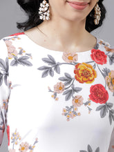 Load image into Gallery viewer, Queen ellie Women Off-White &amp; Pink Floral Print Fit and Flare Dress
