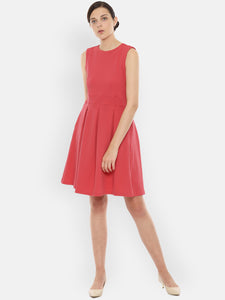 Queen ellie Women Solid Peach-Coloured Fit and Flare Dress