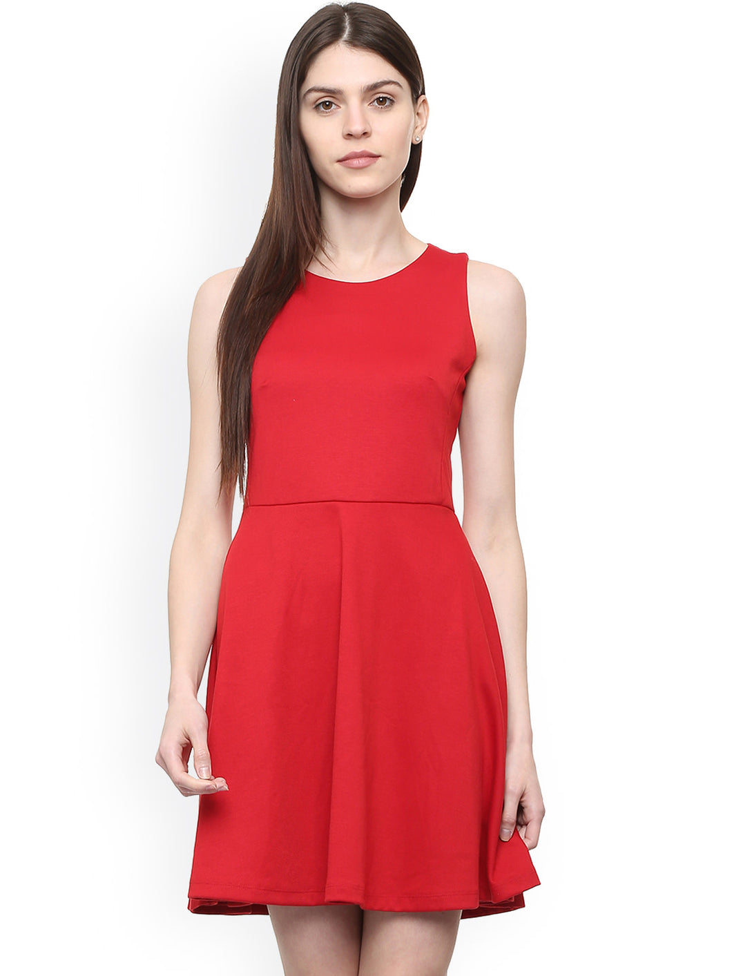 Queen ellie Women Red Solid Fit and Flare Dress