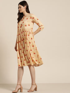 Queen ellie Women Yellow & Orange Printed A-Line Dress