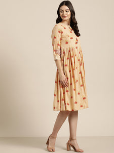 Queen ellie Women Yellow & Orange Printed A-Line Dress