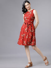 Load image into Gallery viewer, Queen ellie Women Rust Red Floral Printed Dress
