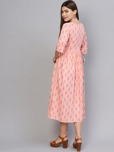 Queen ellie Women Peach-Coloured Printed A-Line Dress