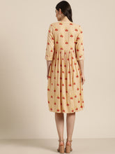 Load image into Gallery viewer, Queen ellie Women Yellow &amp; Orange Printed A-Line Dress

