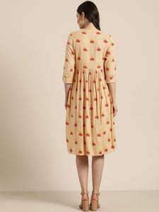 Queen ellie Women Yellow & Orange Printed A-Line Dress