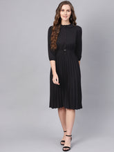 Load image into Gallery viewer, Queen ellie Women Black Solid Accordian Pleats A-Line Dress

