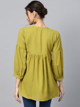 Load image into Gallery viewer, Queen Ellie Women Green Woven Design A-Line Kurti
