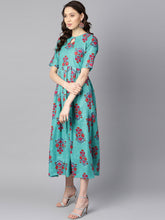 Load image into Gallery viewer, Queen ellie Women Blue &amp; Pink Printed A-Line Dress
