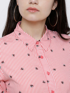 Queen ellie Women Coral Striped Shirt Dress