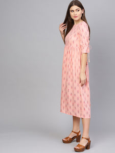 Queen ellie Women Peach-Coloured Printed A-Line Dress