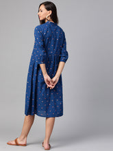 Load image into Gallery viewer, Queen ellie Women Navy Blue &amp; Coral Pink Printed A-Line Dress
