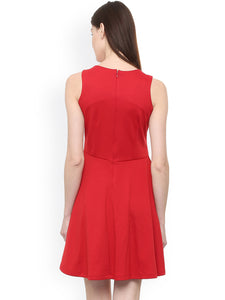 Queen ellie Women Red Solid Fit and Flare Dress
