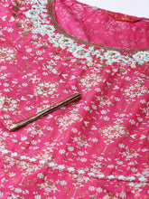 Load image into Gallery viewer, Queen ellie Women Pink &amp; Mint Green Floral Printed Ethnic Maxi Dress
