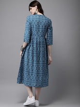 Load image into Gallery viewer, Queen ellie Women Blue &amp; White Printed A-Line Kurta
