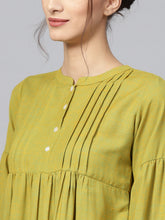 Load image into Gallery viewer, Queen Ellie Women Green Woven Design A-Line Kurti
