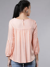 Load image into Gallery viewer, Queen ellie Women Peach-Coloured Embroidered A-Line Top

