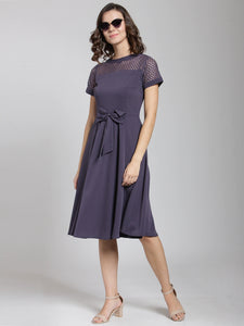 Queen ellie Women Purple Solid Fit and Flare Dress