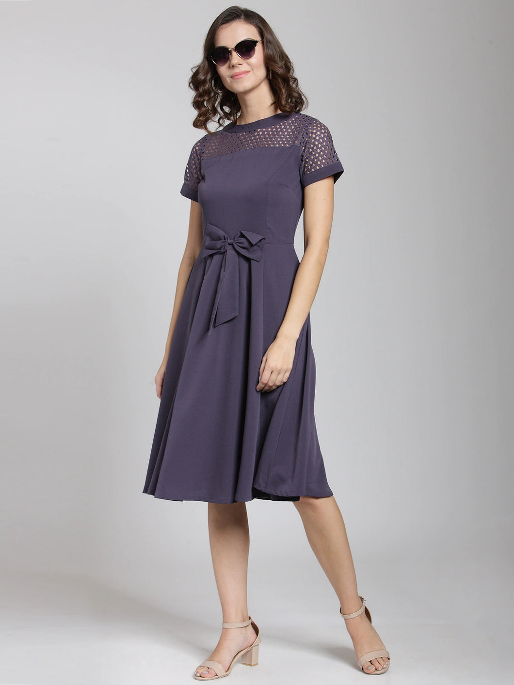 Queen ellie Women Purple Solid Fit and Flare Dress