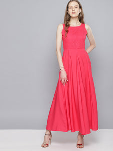 Queen ellie Women Coral Pink Solid Maxi Dress