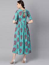 Load image into Gallery viewer, Queen ellie Women Blue &amp; Pink Printed A-Line Dress
