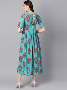 Queen ellie Women Blue & Pink Printed A-Line Dress