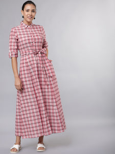 Queen ellie Women Maroon Checked Maxi Dress
