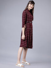 Load image into Gallery viewer, Queen ellie Women Maroon &amp; White Shirt Dress
