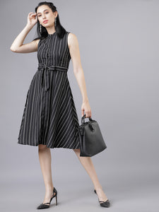 Queen ellie Women Black & White Fit and Flare Dress