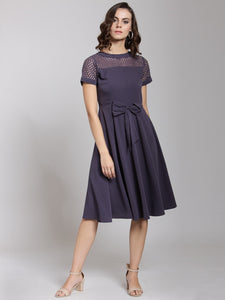 Queen ellie Women Purple Solid Fit and Flare Dress