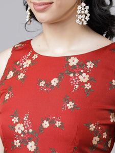 Queen ellie Women Rust Red Floral Printed Dress