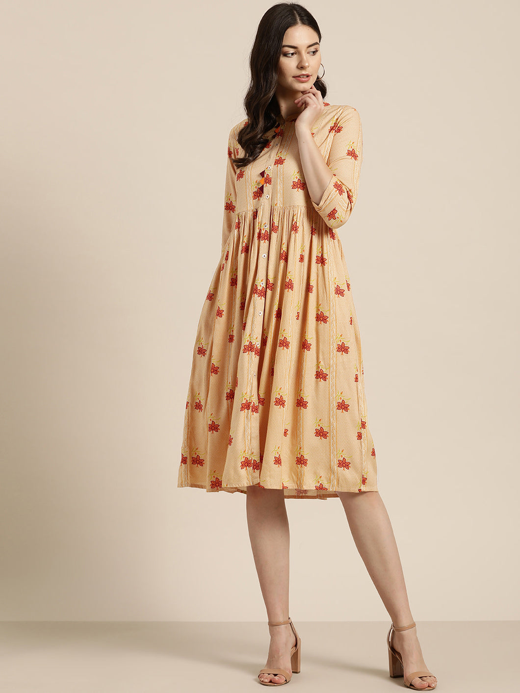 Queen ellie Women Yellow & Orange Printed A-Line Dress