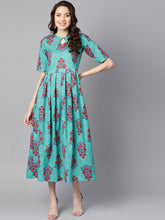 Load image into Gallery viewer, Queen ellie Women Blue &amp; Pink Printed A-Line Dress
