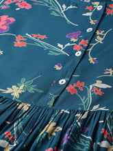 Load image into Gallery viewer, Queen ellie Women Teal Blue &amp; Coral Pink Floral Print A-Line Dress
